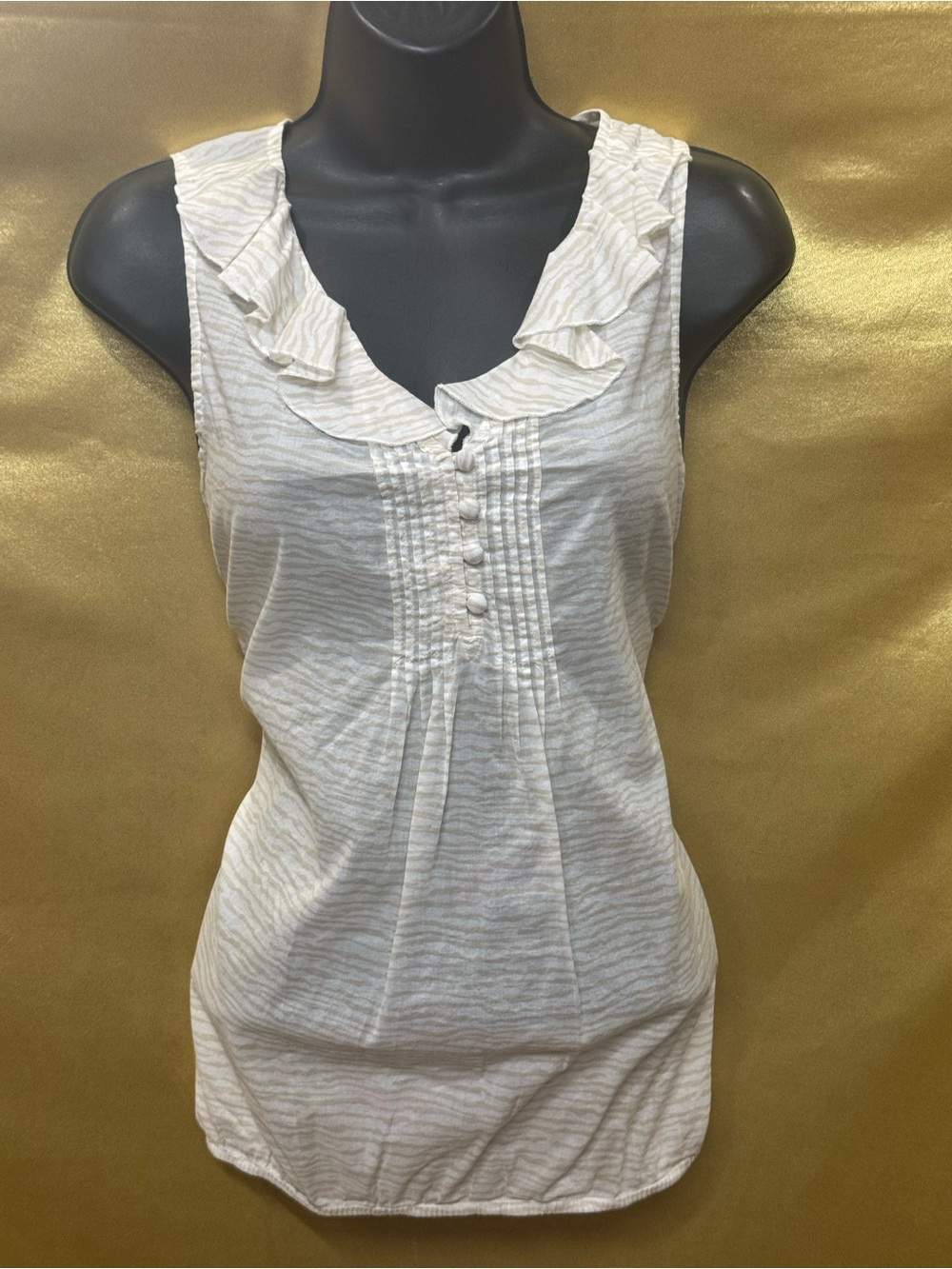 Loft by Ann Taylor Ivory Ruffle Neck Pintuck Sleeveless Blouse - Size XS
